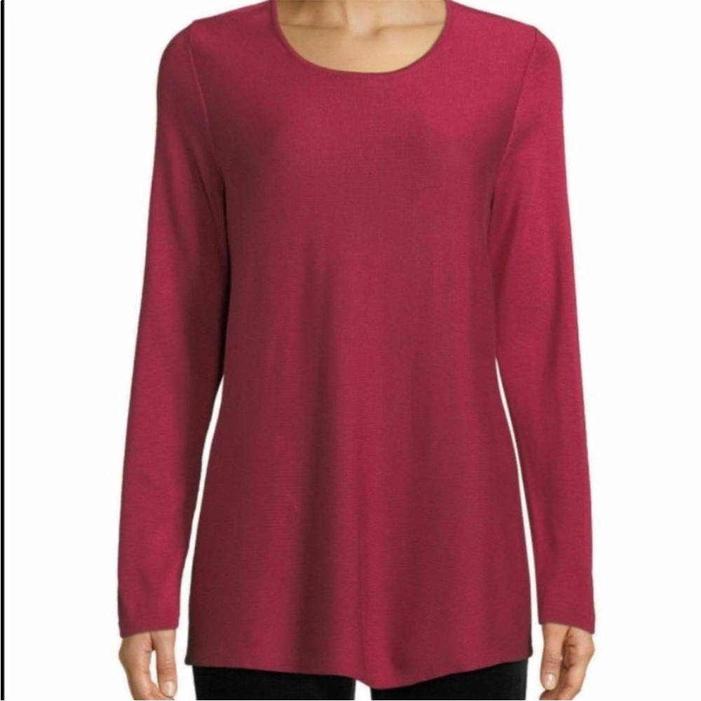 Eileen Fisher Women Classic Long Sleeve Tencel Silk Knit Shirt Top Magenta SZ S